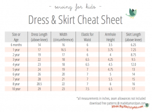 dress & skirt measurement cheat sheet