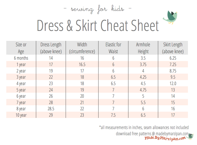 Toddler Skirt Size Chart