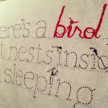 hand embroidered hand lettering
